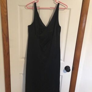 Long black silk slip